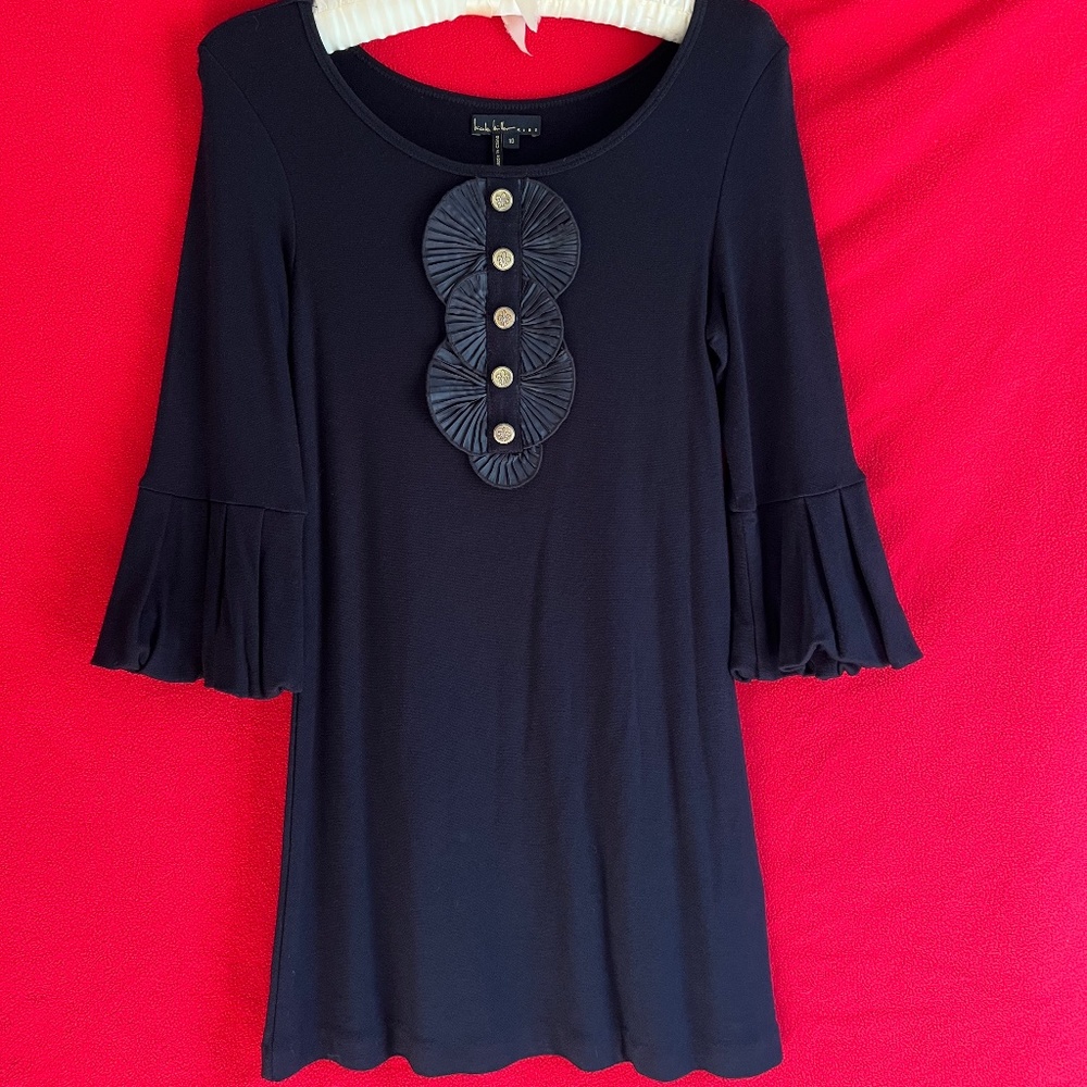 Nicole Miller Kids Girls Black Dress Chiffon Ruffles Gold Buttons Holiday Sz 10